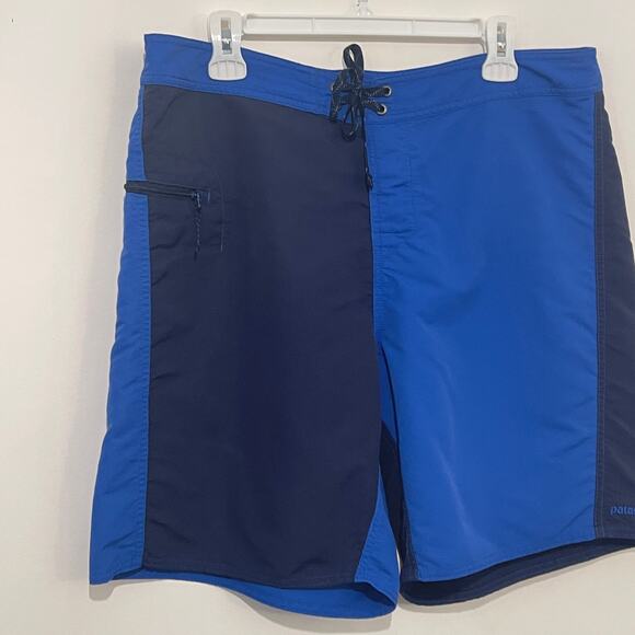 Patagonia Swim Trunks Mens 36 Blue Gray 100% Nylon Zipper Pocket Wavefarer UPF - Picture 3 of 12